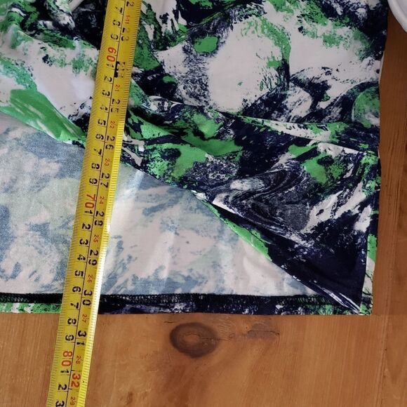 Marble Short Sleeve Oversized Cold Shoulder Green Blue Tunic Top Small XSmall - Picture 12 of 12